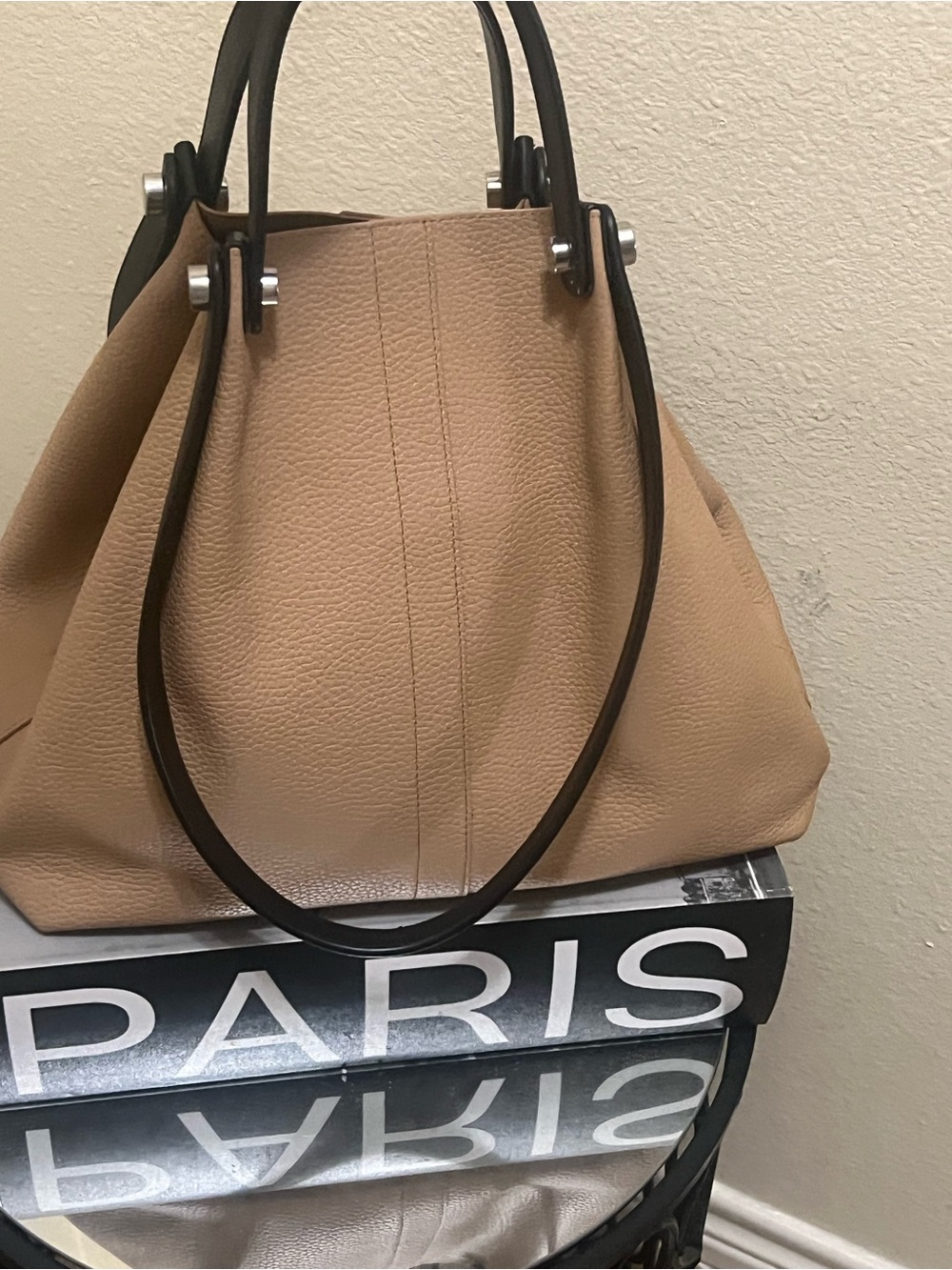 All Saints Beige Tan Leather Tote with Black Handles - Picture 4 of 13
